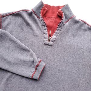 IZOD 1/4 Zip Pullover Sweater Size M Mock Neck Ribbed Reversible Gray Rust Red